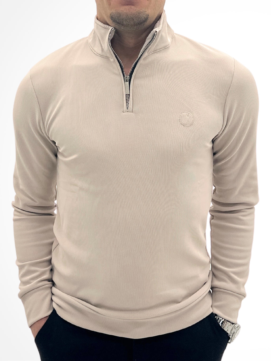 THE MILAN HALF-ZIP PULLOVER – CREAM BEIGE