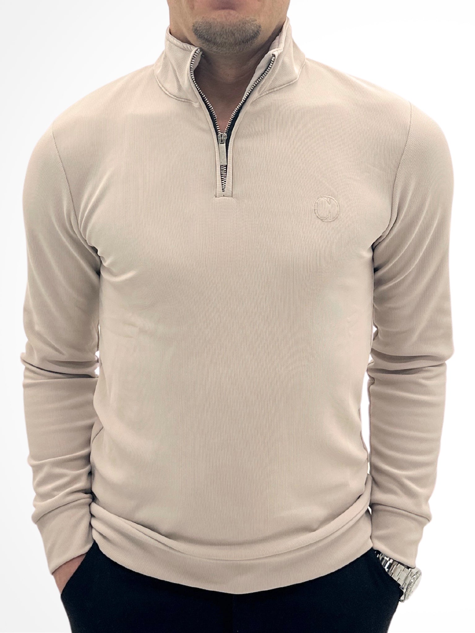 THE MILAN HALF-ZIP PULLOVER – CREAM BEIGE