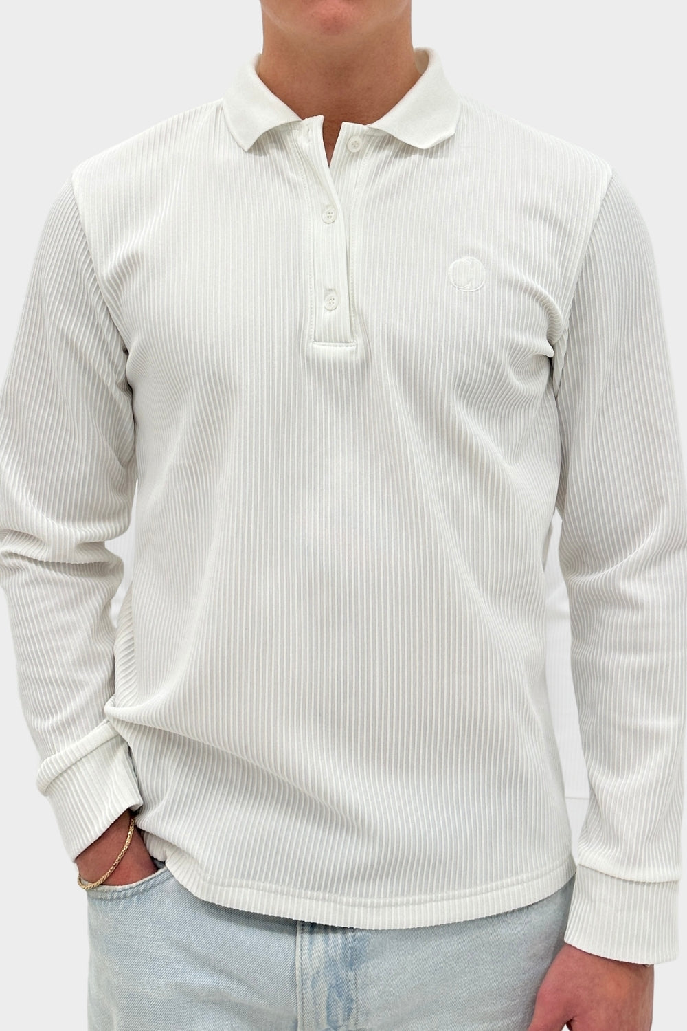 THE RIBBED LONGSLEEVE POLO OFF-WHITE