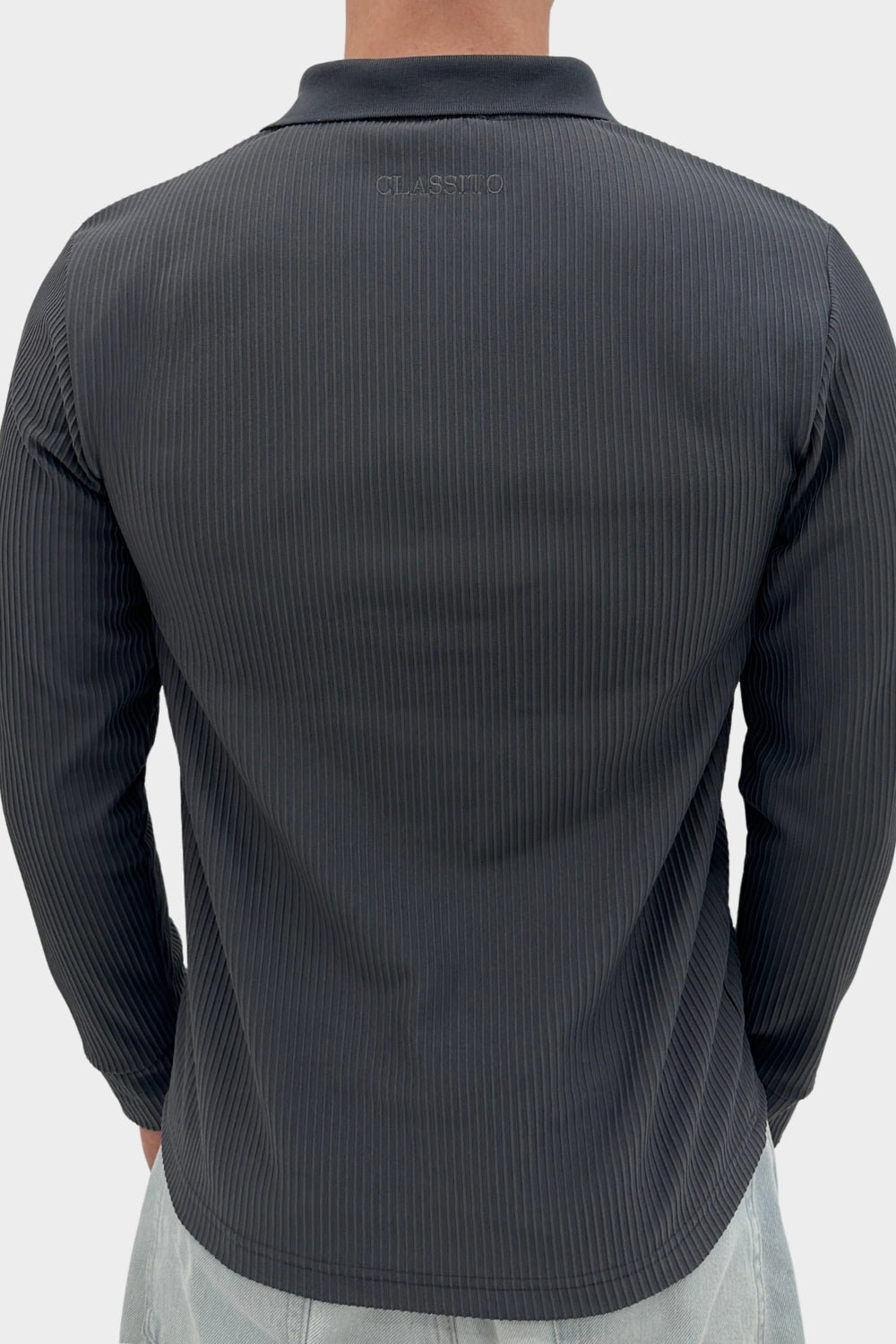 THE RIBBED LONGSLEEVE POLO DARK GRAY