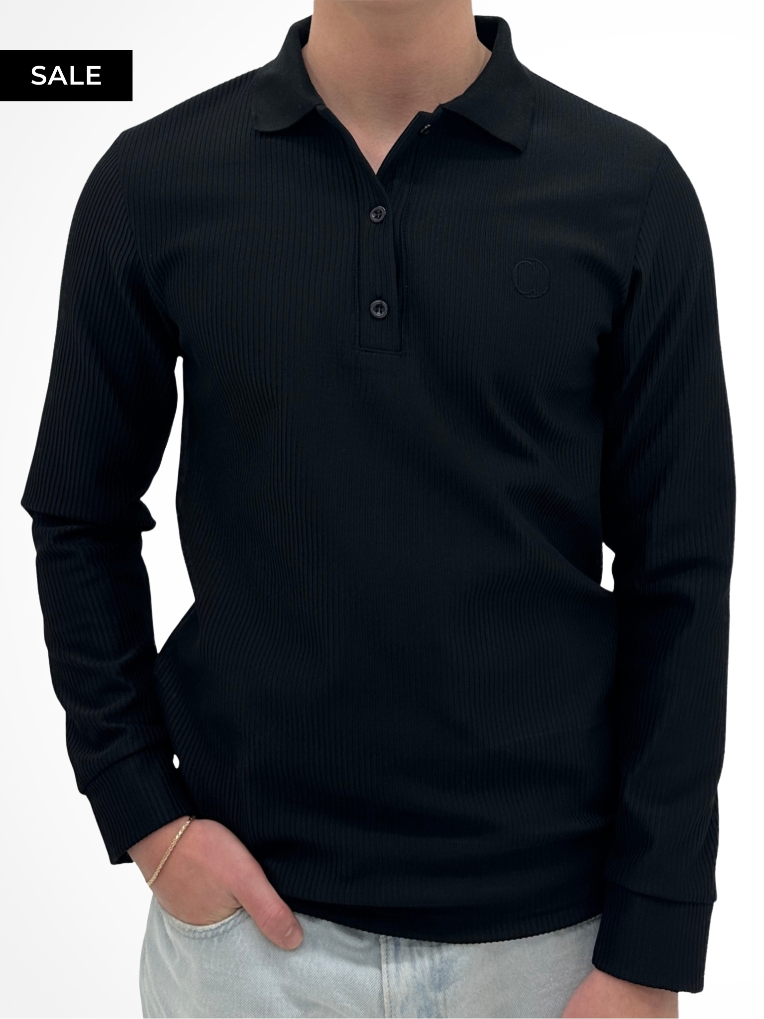 THE RIBBED LONGSLEEVE POLO JET-BLACK